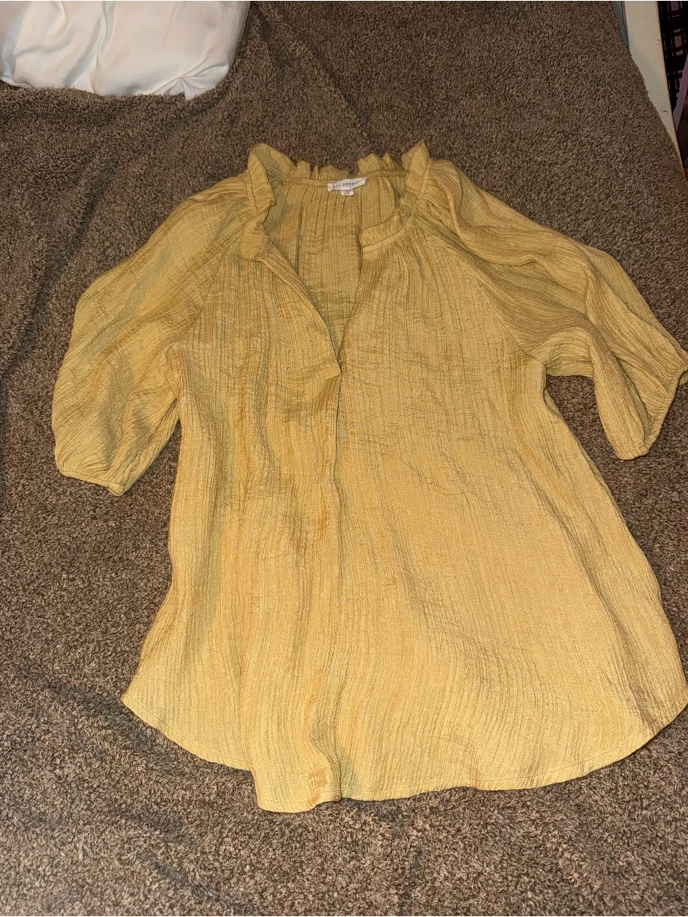 Yellow Ruffle-Neck Textured Peasant Blouse